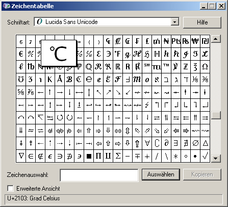 Zeichentabelle